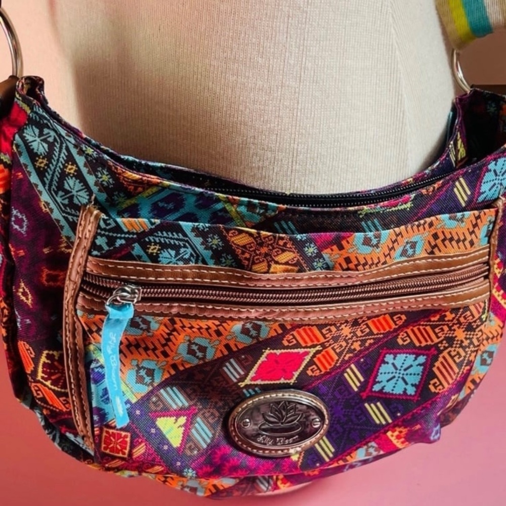 Lily Bloom Patchwork Pattern Shoulder Hobo Crossb… - image 7